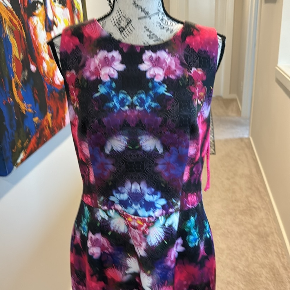 Betsy Johnson Floral Print Scuba Dress Neon Punk Purple - Picture 4 of 12